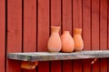 Pottery vases on shelf. Royalty Free Stock Photo
