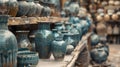 Pottery vases on a shelf Royalty Free Stock Photo