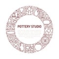 Pottery workshop, ceramics classes banner illustration. Vector line icon of clay studio tools. Hand building Royalty Free Stock Photo