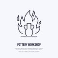 Pottery workshop, ceramics classes line icon. Clay studio tools sign. Hand building, sculpturing equipment shop sign