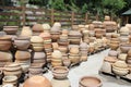 Pottery workshop place with a lot of big traditional clay pots Royalty Free Stock Photo