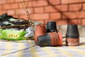 Potting up vegetable seedlings on a potting bench