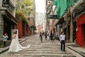 Pottinger street, an old street with stone slabs or granite stone steps in Hong Kong