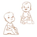 Potty training. Babies on potty. Sketch