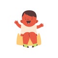Flat vector of cheerful black boy on potty, isolated background. Royalty Free Stock Photo