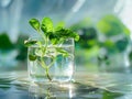 Potus plant growing in glass vase with water. Royalty Free Stock Photo