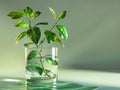 Potus plant growing in glass vase with water.