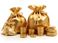 pouches with gold ingots isolated