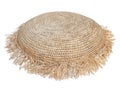 Pouf or cushion rafia isolated on white background. Details of modern tropical, boho and bohemian style. eco design