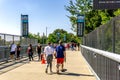 Tourist visiting The Walkway over the Hudson, a pedestrian walkway as part of the new Walkway Over the Hudson State Historic Park Royalty Free Stock Photo