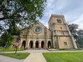 Horizontal view of the historic Vassar Chapel, a Norman revival structure with touches of