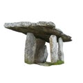 Poulnabrone dolmen isolated on white background. It is large dolmen or portal tomb located in the Burren, County Clare, Ireland. Royalty Free Stock Photo