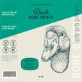 Poultry Bone Broth Label Template. Abstract Vector Food Packaging Design Layout. Hand Drawn Duck Head Sketch Background