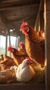 Poultry haven Chickens comfortably settled in a well organized henhouse