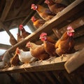 Poultry haven Chickens comfortably settled in a well organized henhouse