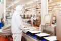 Production line packaging and cutting of meat.Food products meat chicken in plastic packaging on the conveyor.Poultry Royalty Free Stock Photo