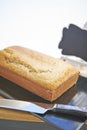 Pound cake on black serving tray