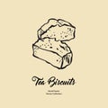 Pound cake chunks isolated hand drawn vector line illustration old style. Vector tea chocolate biscuit pie cooking logo Royalty Free Stock Photo