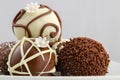 Pound cake pops covered with different types of chocolates Royalty Free Stock Photo
