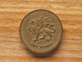 1 Pound coin, reverse side showing dragon passant representing W