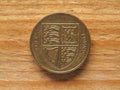 1 Pound coin, reverse side showing shield of the royal arms repr