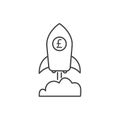 Pound growth icon with rocket sign. Earnings increase.