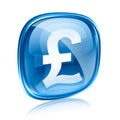 Pound icon blue glass, isolated