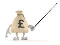 Pound money bag character aiming with pointer stick