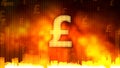 Pound sign against fiery background, money rules the world, greed, obsession