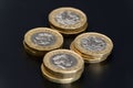 Pound stacks coins isolated on black background Royalty Free Stock Photo