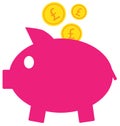 Pound Sterling currency icon or logo on coins entering a piggy bank. Royalty Free Stock Photo