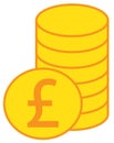 Pound Sterling currency icon or logo over a pile of coins stack. Royalty Free Stock Photo