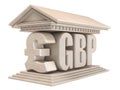 Pound sterling GBP currency sign temple 3D