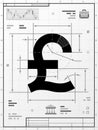 Pound sterling symbol as technical drawing