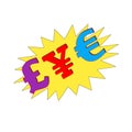 Pound, Yen, Euro currency symbol yellow starbrust white background 3d Royalty Free Stock Photo
