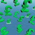 Pounds Dropping In The Sea Showing Royalty Free Stock Photo