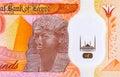 10 Pounds Egypt with the image of Pharaoh Ramses II and the pyramids. Polymer money of Egypt Royalty Free Stock Photo