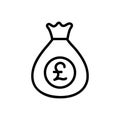Black line icon for Pounds, currency and moneybag Royalty Free Stock Photo