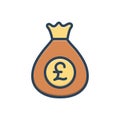 Color illustration icon for Pounds, british and capital cash