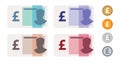 Pounds sterling Great Britain UK bank notes currency icon set collection paper money and coin Royalty Free Stock Photo