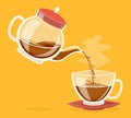 Pour coffee drink from glass teapot stream flow water retro vintage cartoon icon design vector illustration
