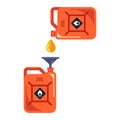 pour gasoline from one canister to another using a funnel. Royalty Free Stock Photo