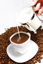 Pour milk in coffee Royalty Free Stock Photo