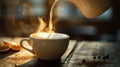 pour milk into a cup of coffee. Selective focus. Royalty Free Stock Photo
