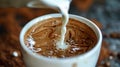 pour milk into a cup of coffee. Selective focus. Royalty Free Stock Photo