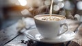 pour milk into a cup of coffee. Selective focus. Royalty Free Stock Photo