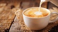 pour milk into a cup of coffee. Selective focus. Royalty Free Stock Photo