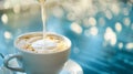 pour milk into a cup of coffee. Selective focus. Royalty Free Stock Photo