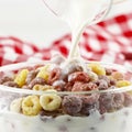 Pour Milk on Fruit Loops Cereal Royalty Free Stock Photo