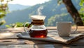 Pour Over Coffee with Mountain View Royalty Free Stock Photo